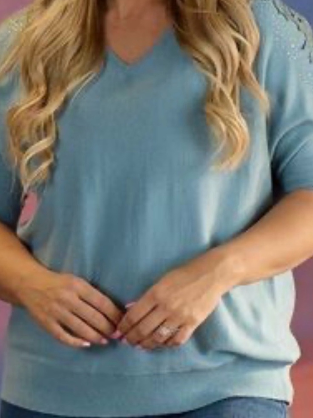 Cracker Barrel Cactus + Pear Blue V-Neck Women's Medium Sweater New w/tag